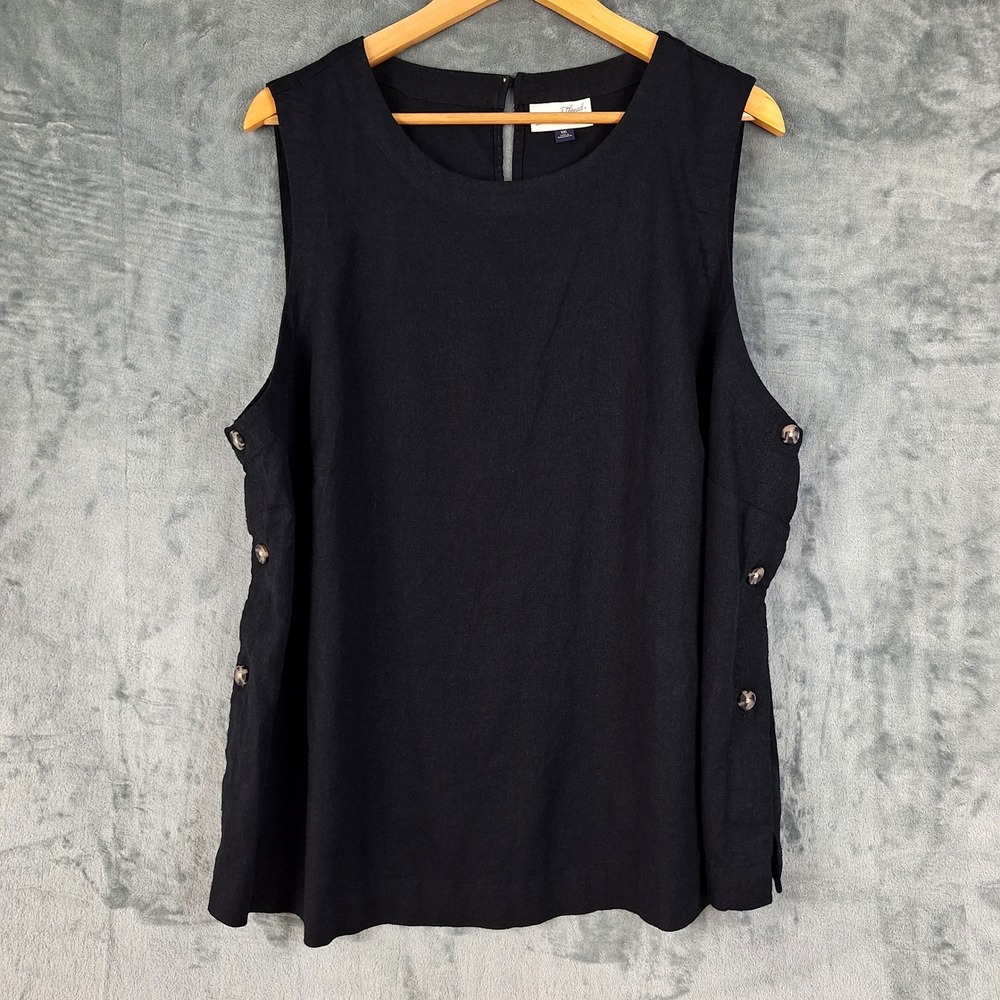 Womens Top XXL Black Linen Blend Beach Coastal Lagenlook Minimalist Boho Tank